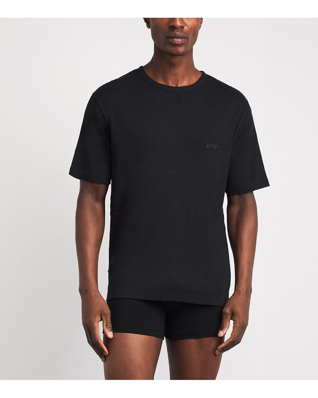 Boss Black Cotton Ribbed T-Shirt for men
