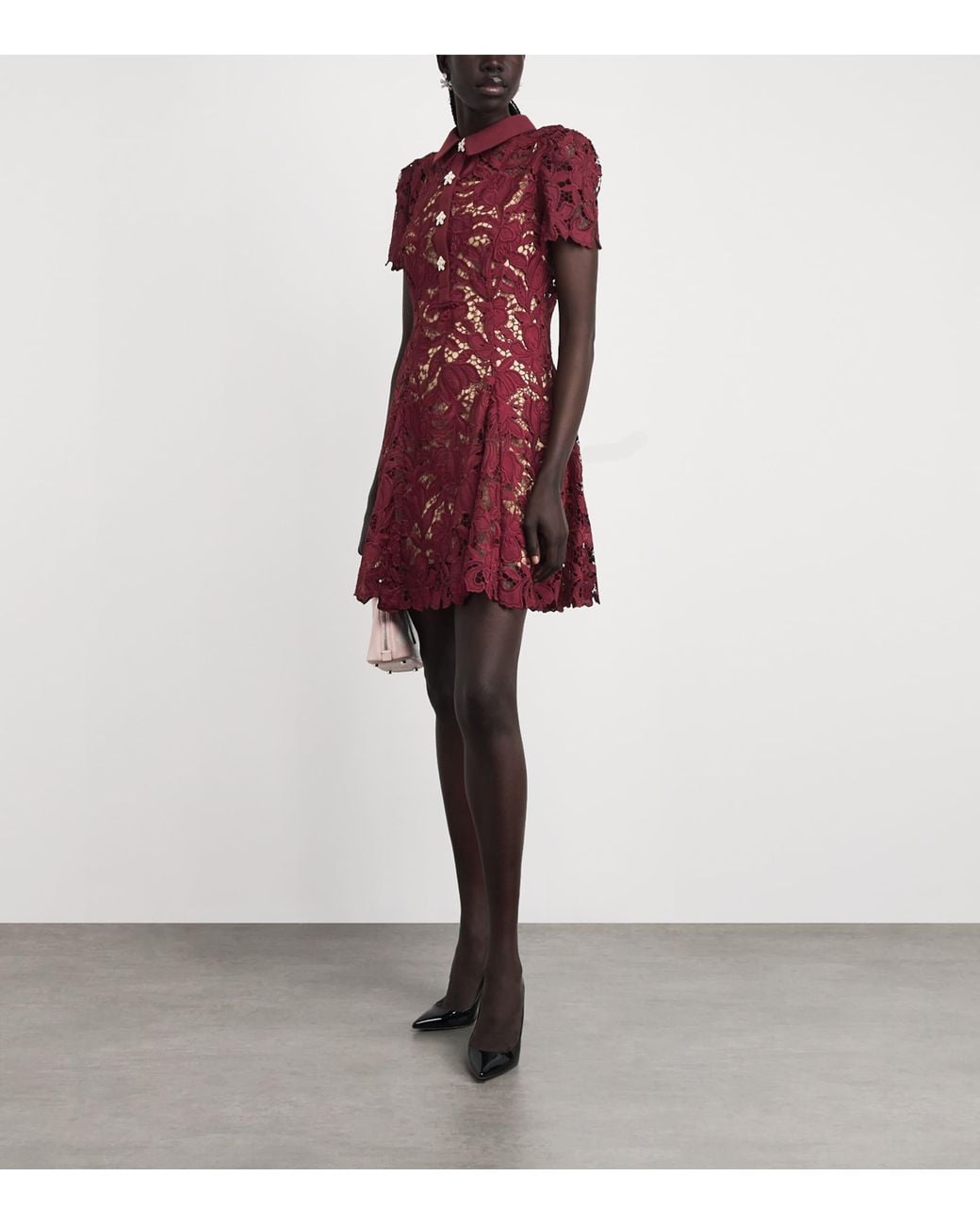 Self-Portrait Red Lace Floral Mini Dress