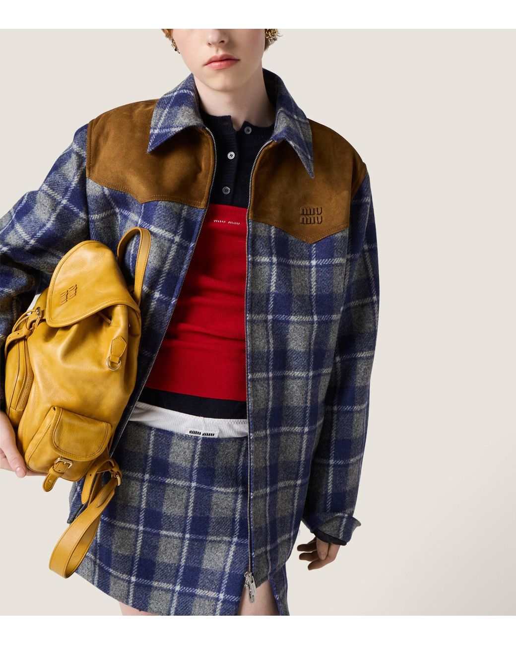 Miu Miu Blue Wool Check Jacket