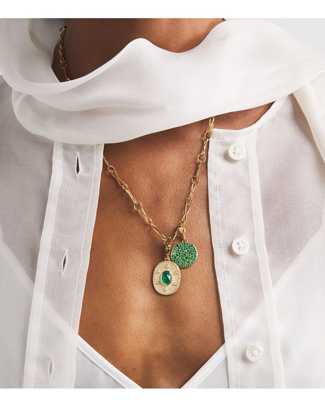 Azlee Metallic Diamond And Emerald Regina Coin Charm