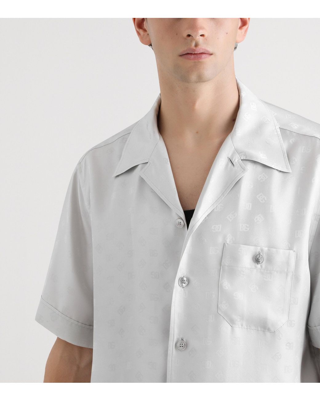 Dolce & Gabbana White Wool Logo Short-Sleeve Shirt for men