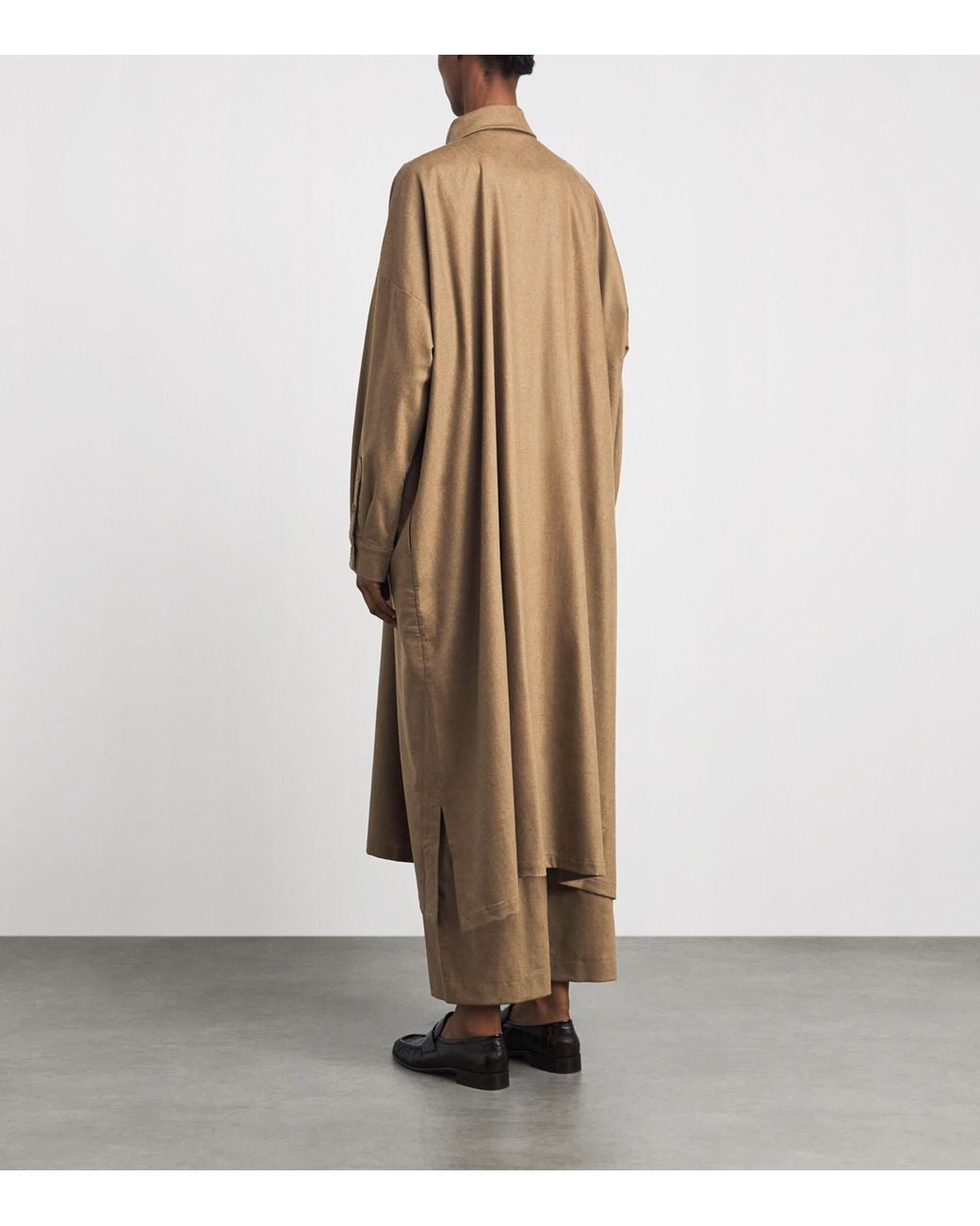 Eskandar Natural Wool-Blend Midi Shirt Dress