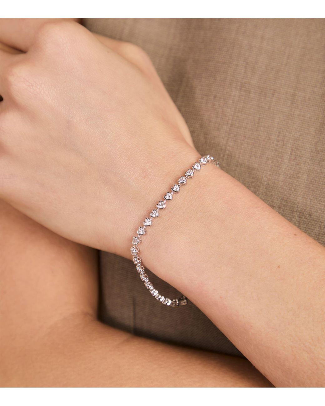 Astrid & Miyu White Rhodium-Plated Heart Tennis Bracelet