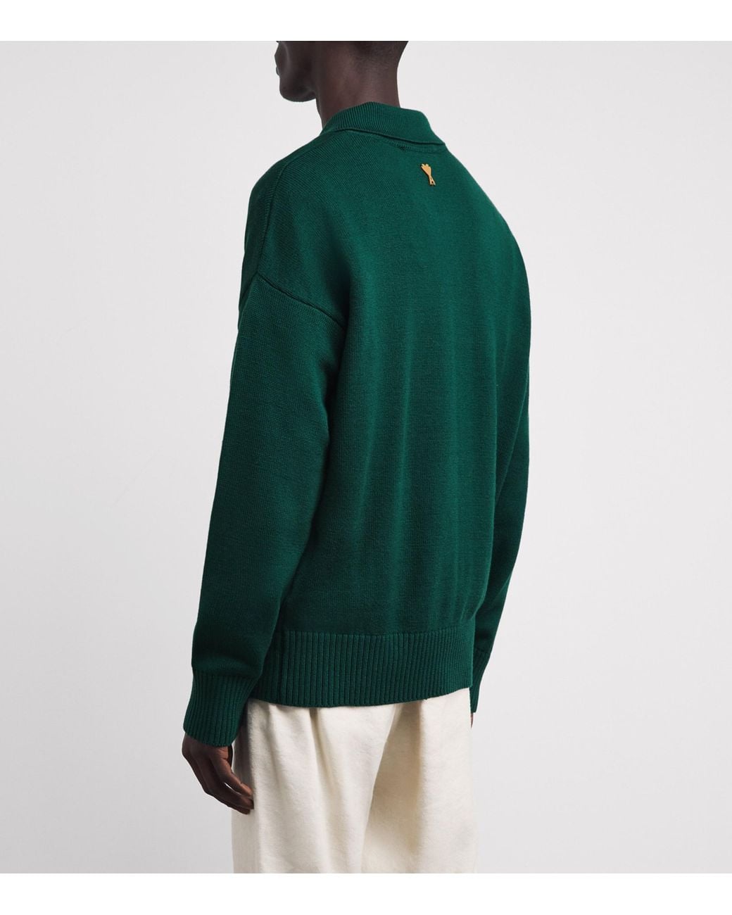 AMI Green Wool-Cotton Boxy Polo Sweater for men