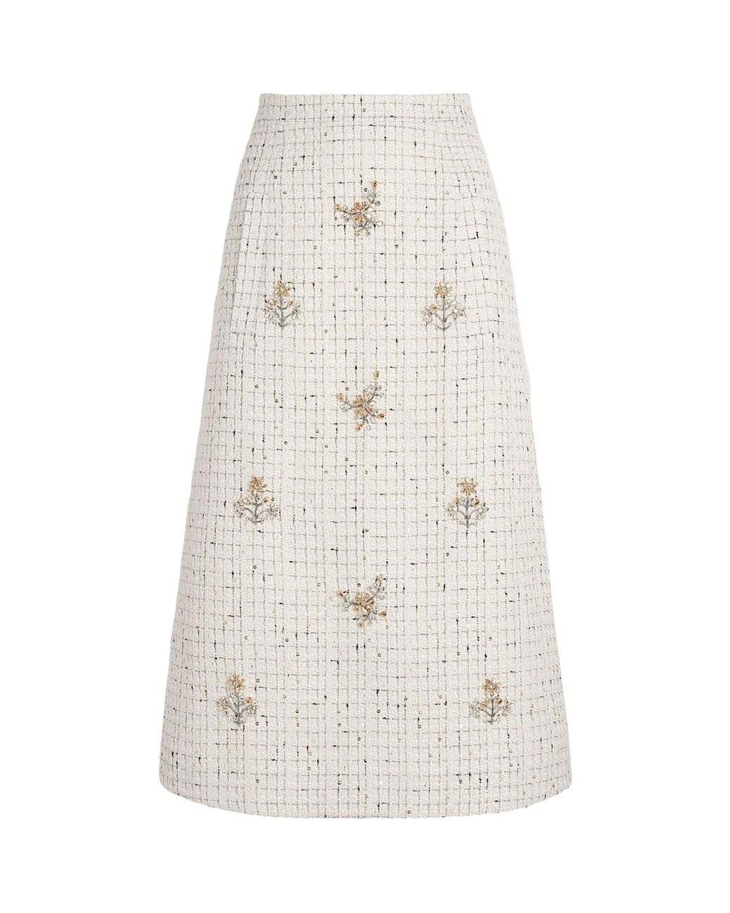 Huishan Zhang White Tweed Evelina Midi Skirt