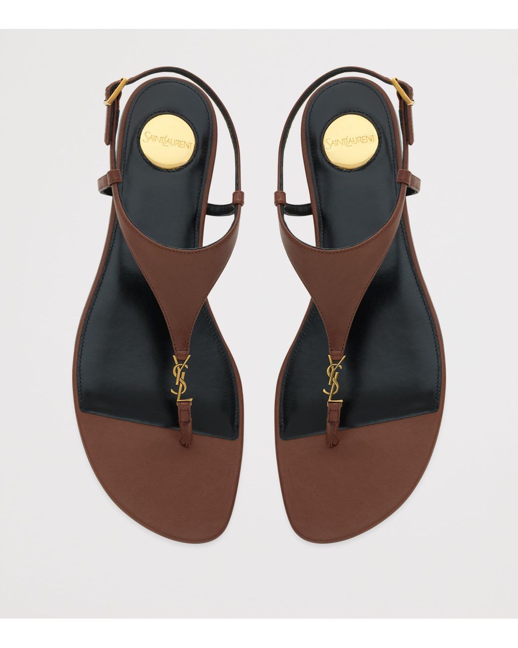 Saint Laurent Brown Leather Cassandra Logo Sandals