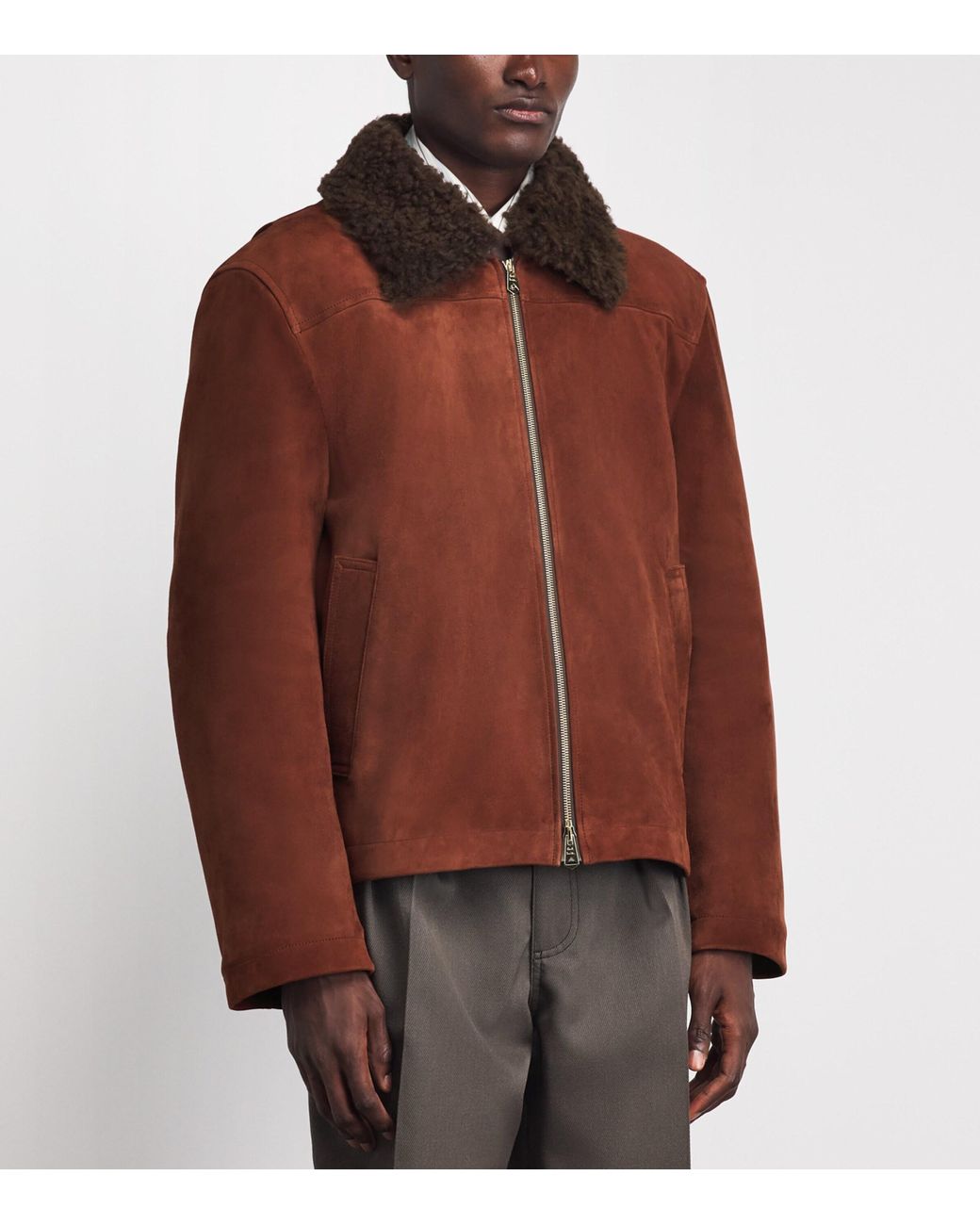 Paul Smith Brown Suede Shearling-Collar Flight Jacket for men