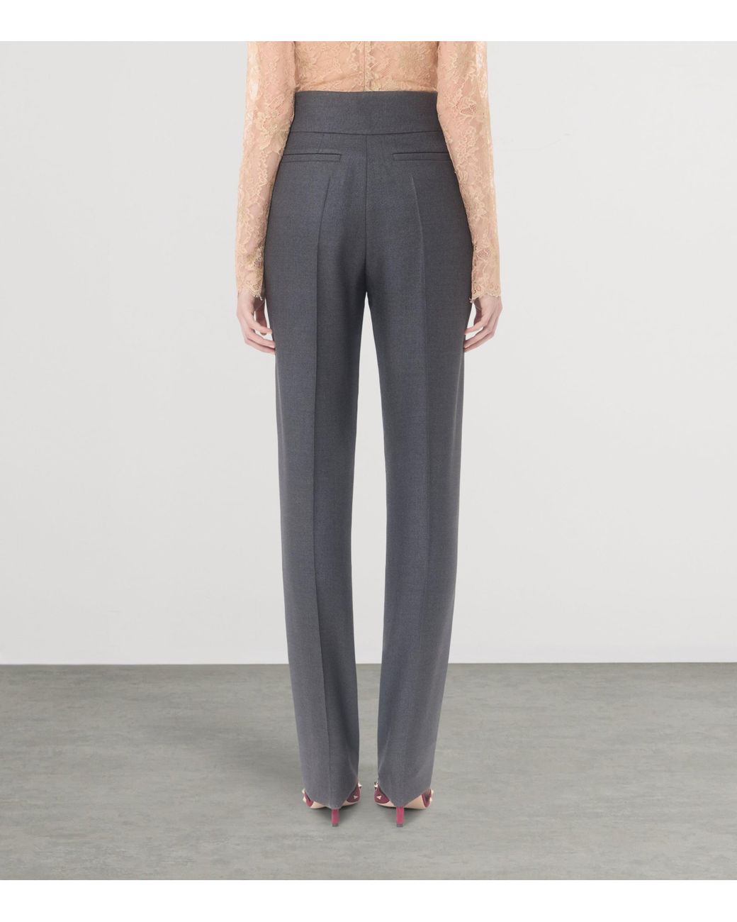 Valentino Gray Silk-Wool Straight Trousers