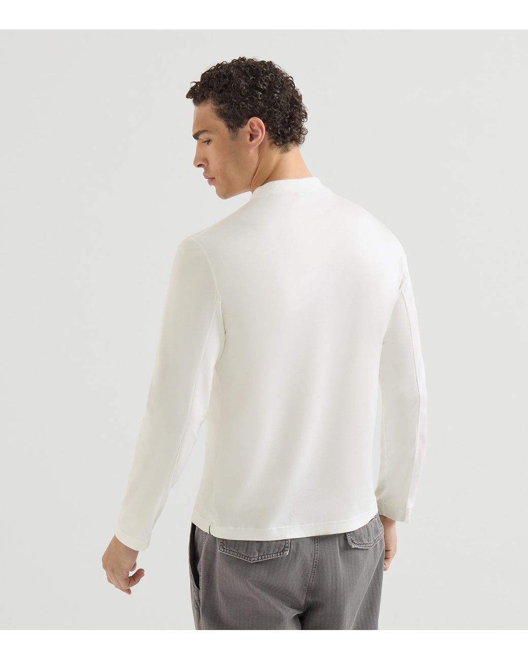 Brunello Cucinelli White Cotton High-Neck Long-Sleeve T-Shirt for men