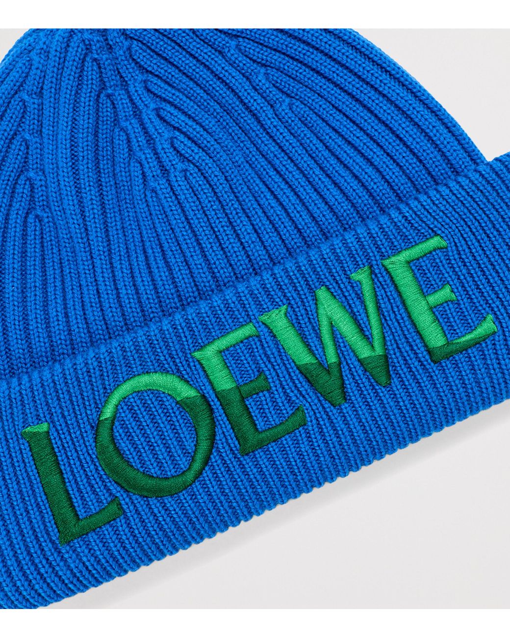 Loewe Blue Wool Ribbed Logo Beanie
