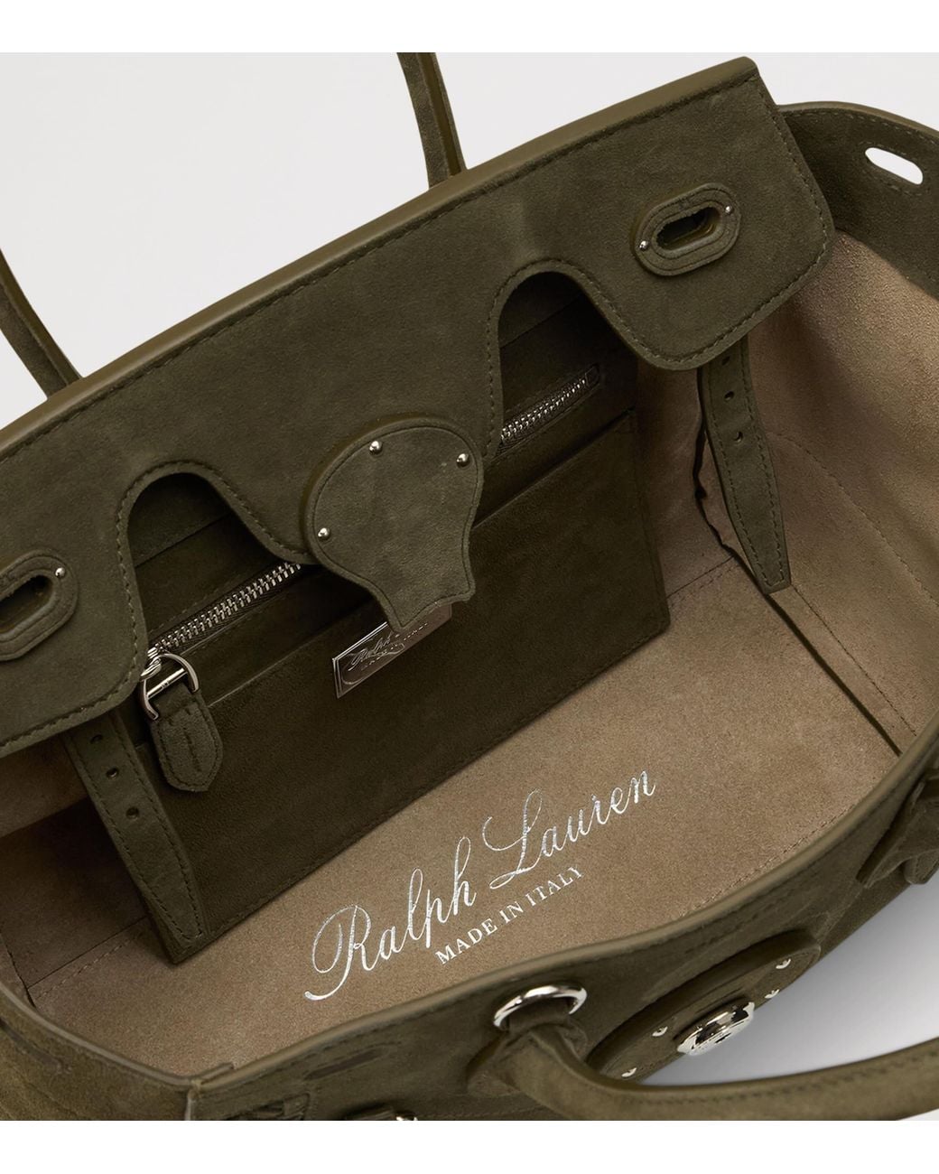 Ralph Lauren Green Suede Fringe Ricky 27 Top-Handle Bag