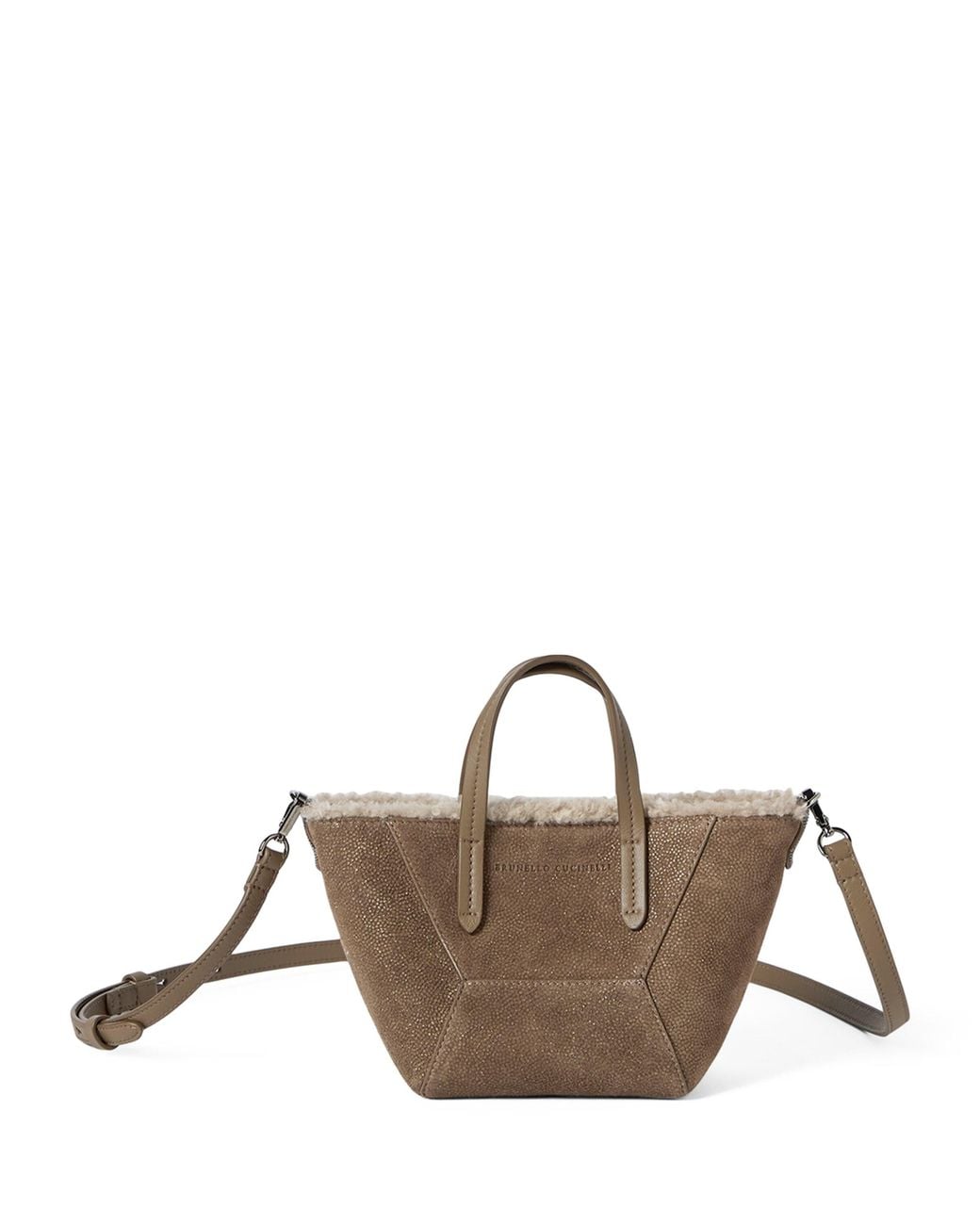 Brunello Cucinelli Brown Mini Sparkling Leather Bc Duo Top-Handle Bag