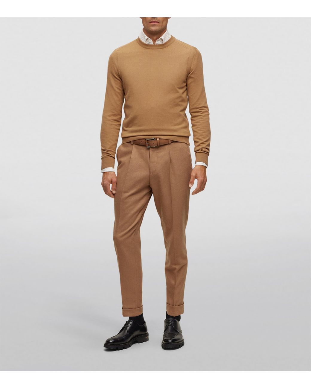 Boss Brown Wool-Silk-Cashmere Sweater for men