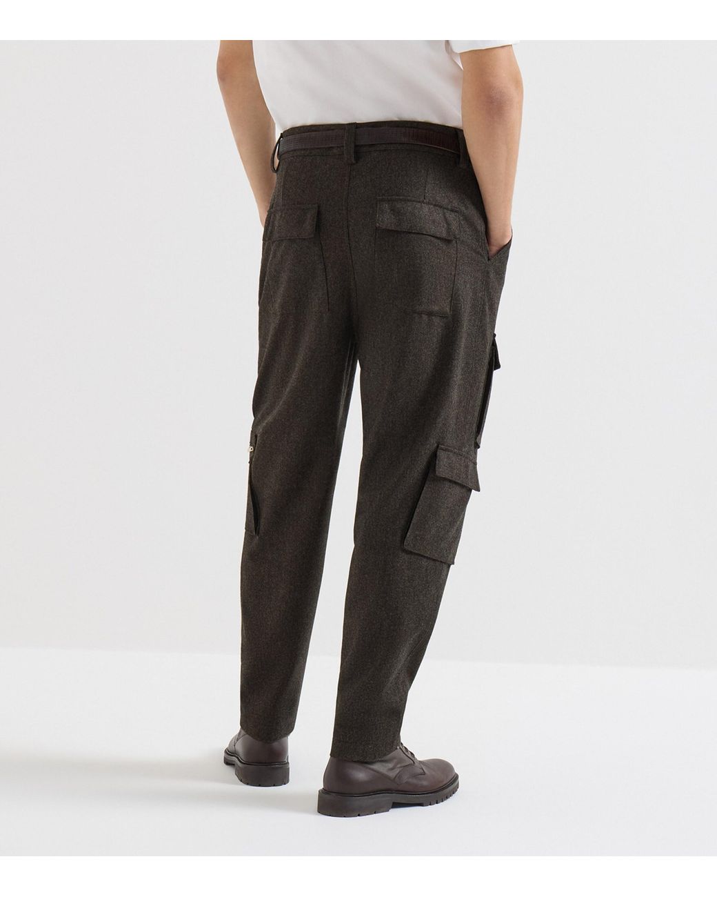 Brunello Cucinelli Black Virgin Wool Cargo Trousers for men