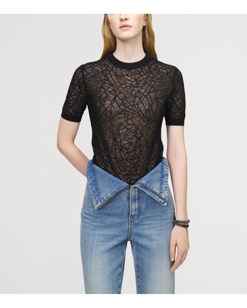 McQueen Black Cotton-Silk Lace Spider Top