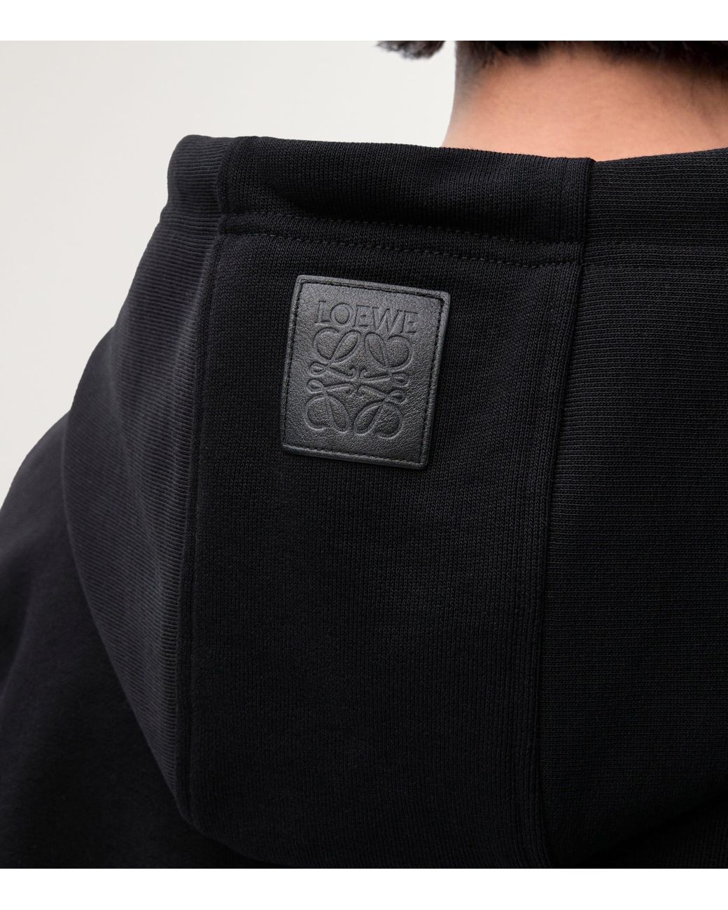 Loewe Black Cotton-Blend Leather-Anagram Hoodie for men