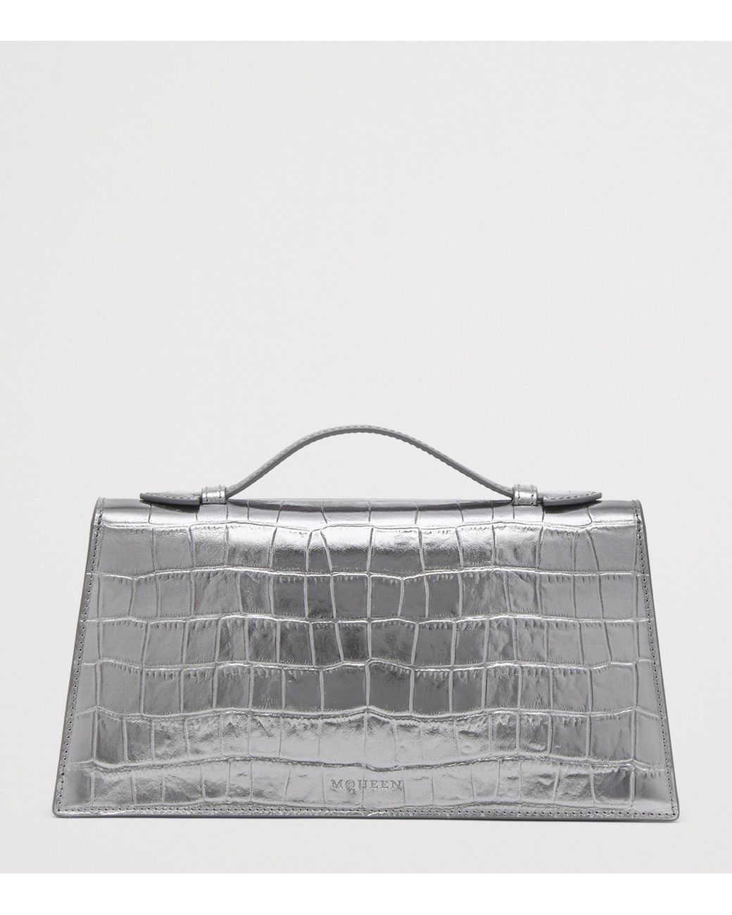 McQueen White Croc-Embossed Metallic Leather Skull Shoulder Bag