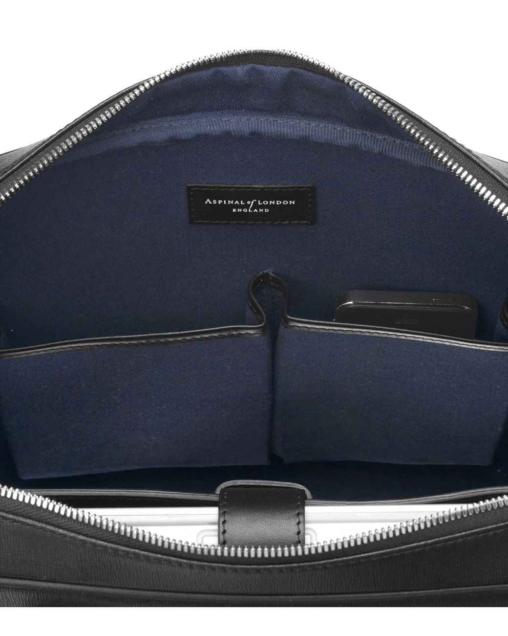 Aspinal Black Leather Mount Street Briefcase Bag