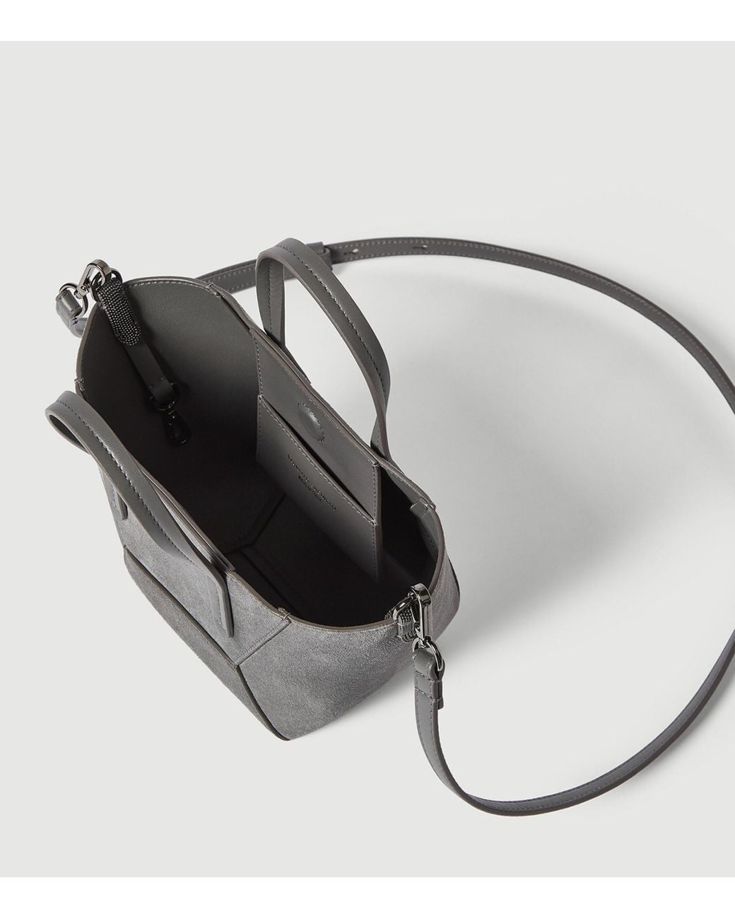 Brunello Cucinelli Gray Mini Suede Bc Duo Tote Bag