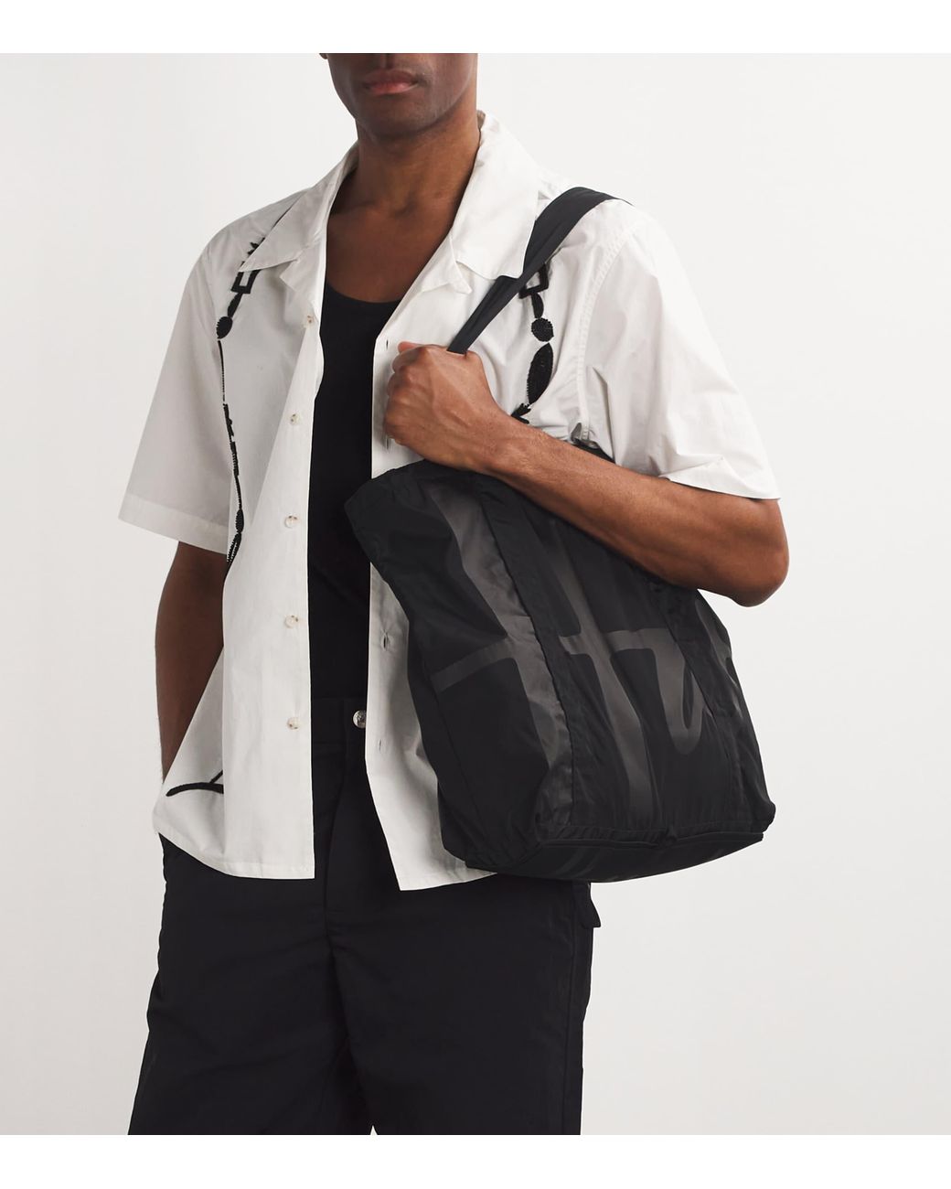 Harrods Black Logo Pocket Shopper Bag
