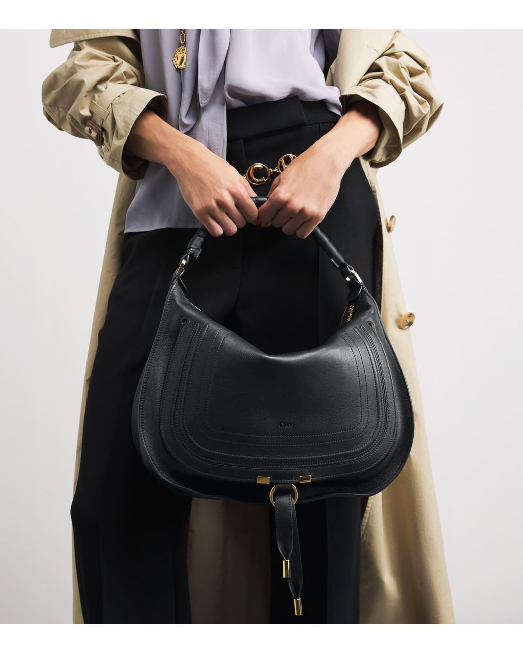 Chloé Black Small Leather Marcie Shoulder Bag
