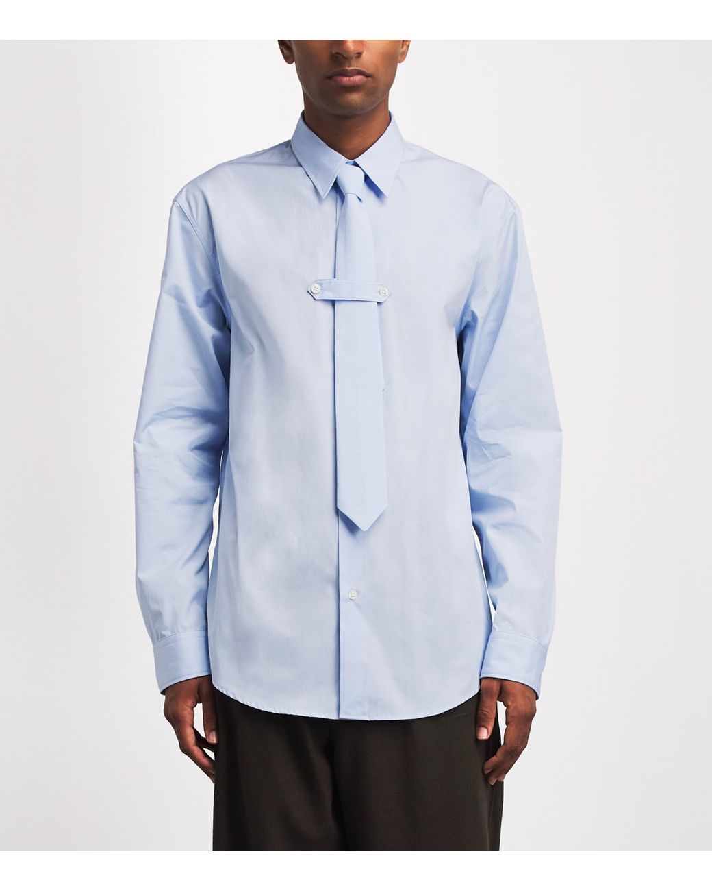 Dries Van Noten Blue Cotton Integrated-Tie Shirt for men