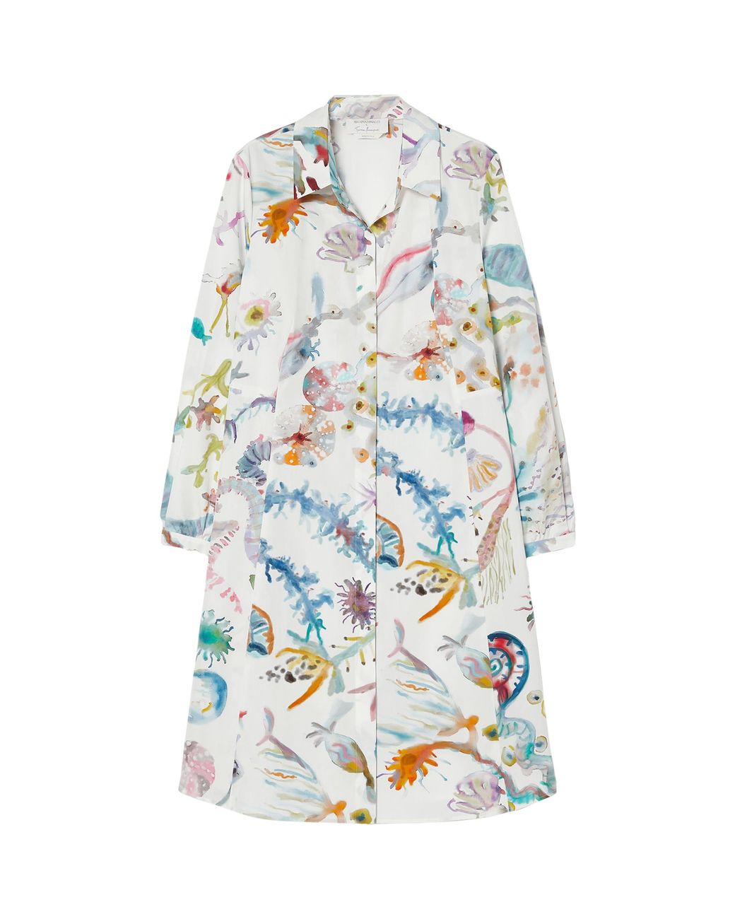 Marina Rinaldi White Cotton Printed Midi Shirt Dress
