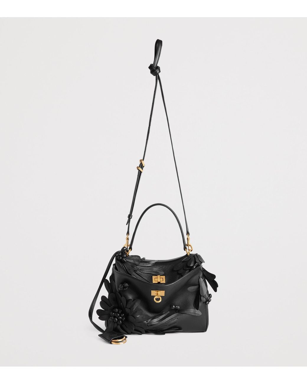 Balenciaga Black Mini Leather Floral Rodeo Top-Handle Bag