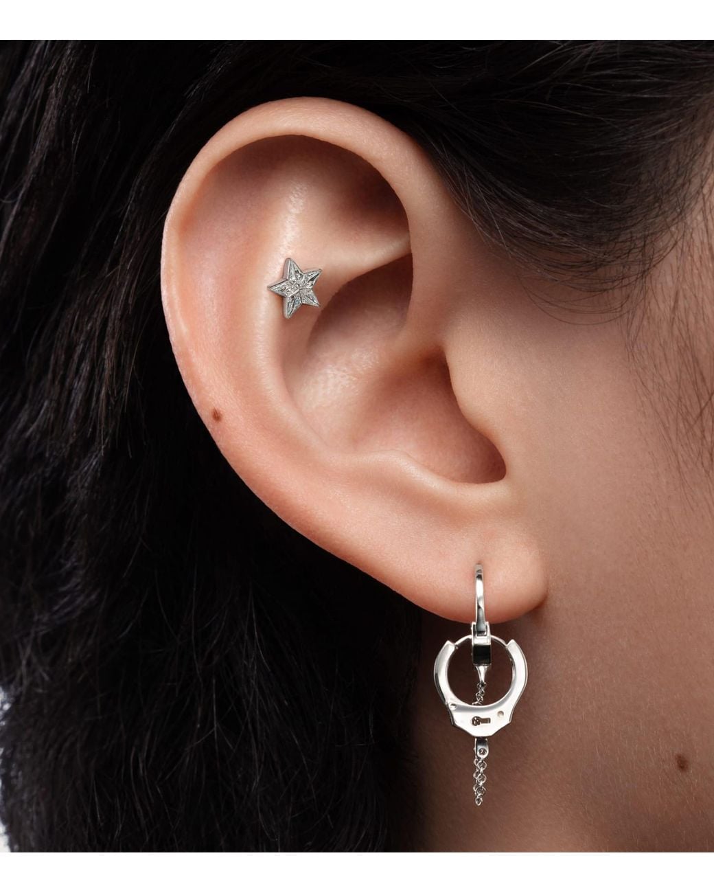 Maria Tash White Invisible Set Diamond Star Threaded Stud Earring