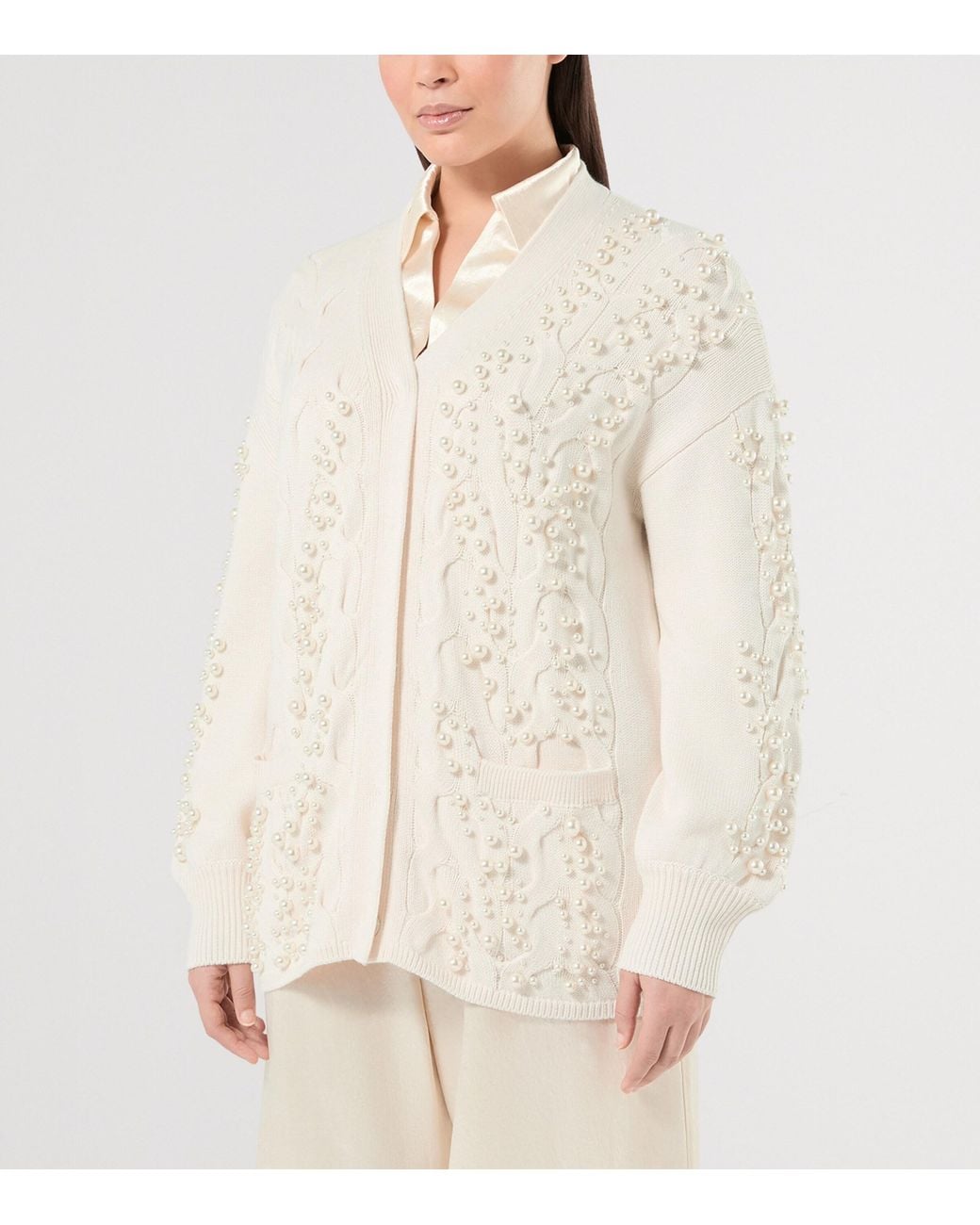 Marina Rinaldi White Virgin Wool-Blend Cardigan