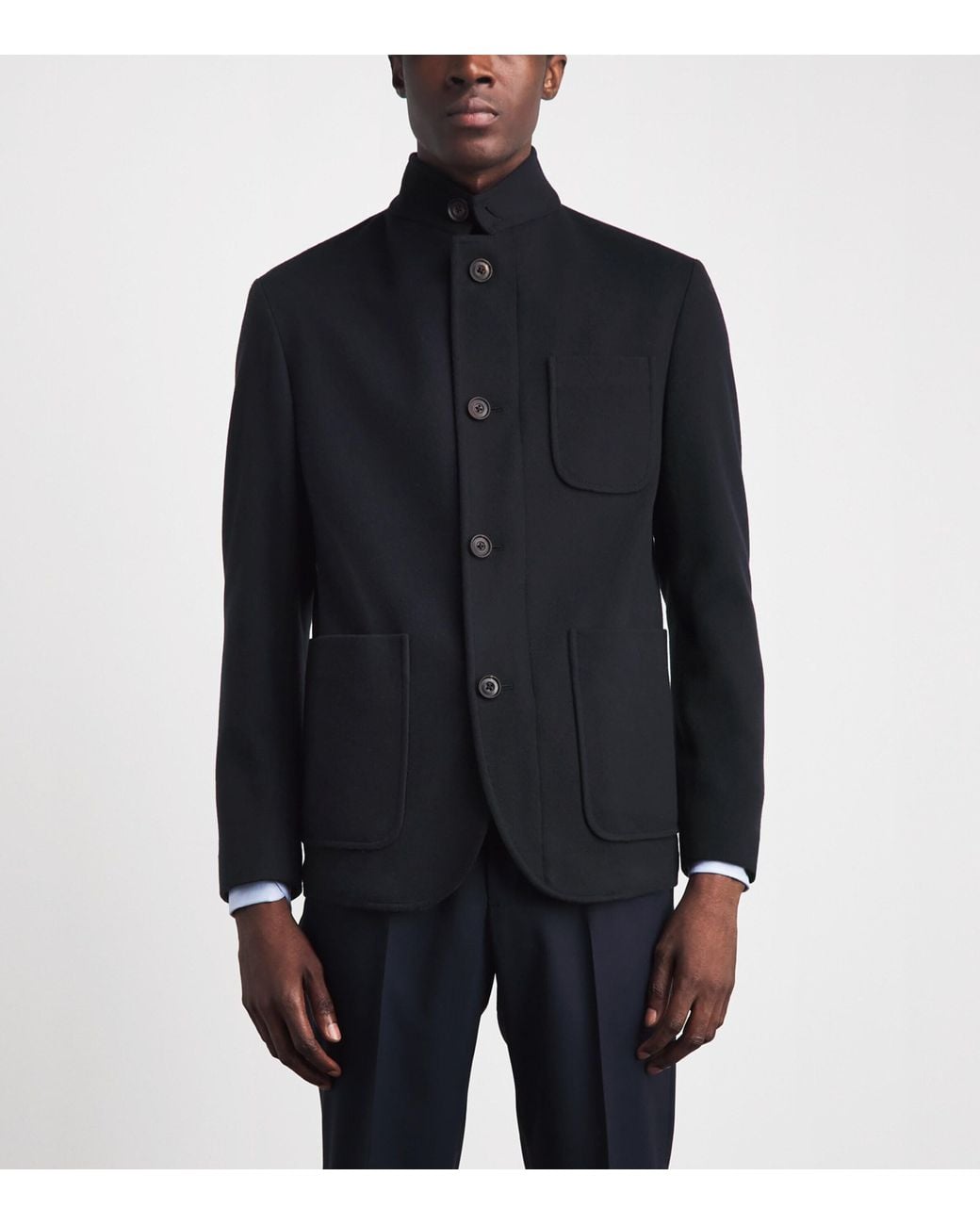 Corneliani Blue Virgin Wool High-Neck Jacket for men