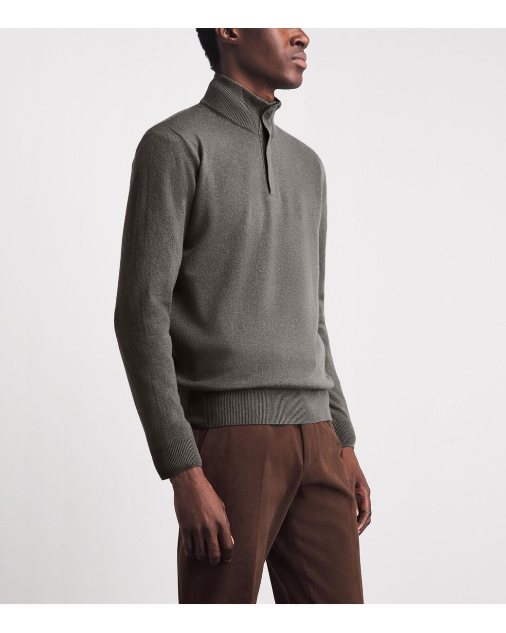 Corneliani Gray Cashmere High-Neck Quarter-Zip Sweater for men