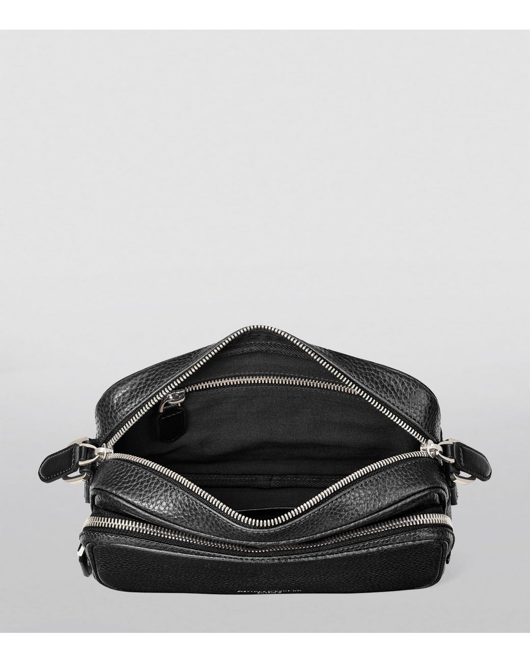 Aspinal Black Leather Reporter East West Messenger Bag for men