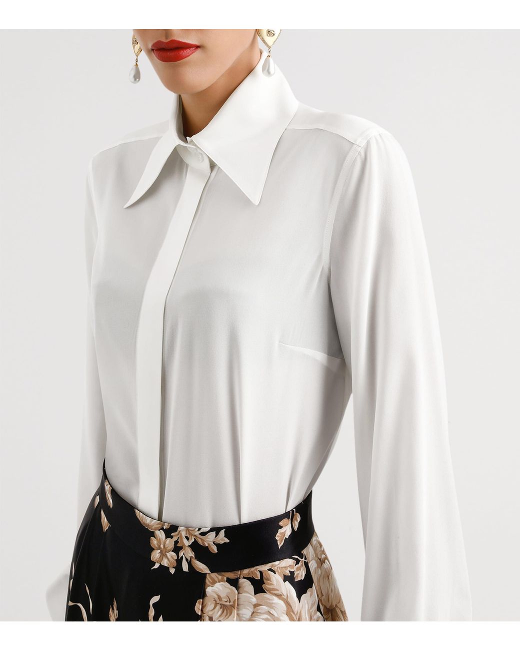 Dolce & Gabbana White Stretch-Silk Point Collar Shirt