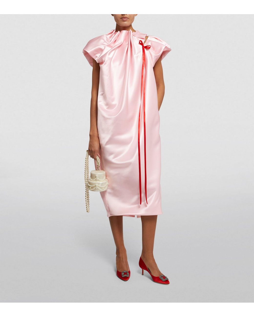 simone rocha pink dress Simone Rocha Pink Rose Puff Sleeve Hip Midi Dress