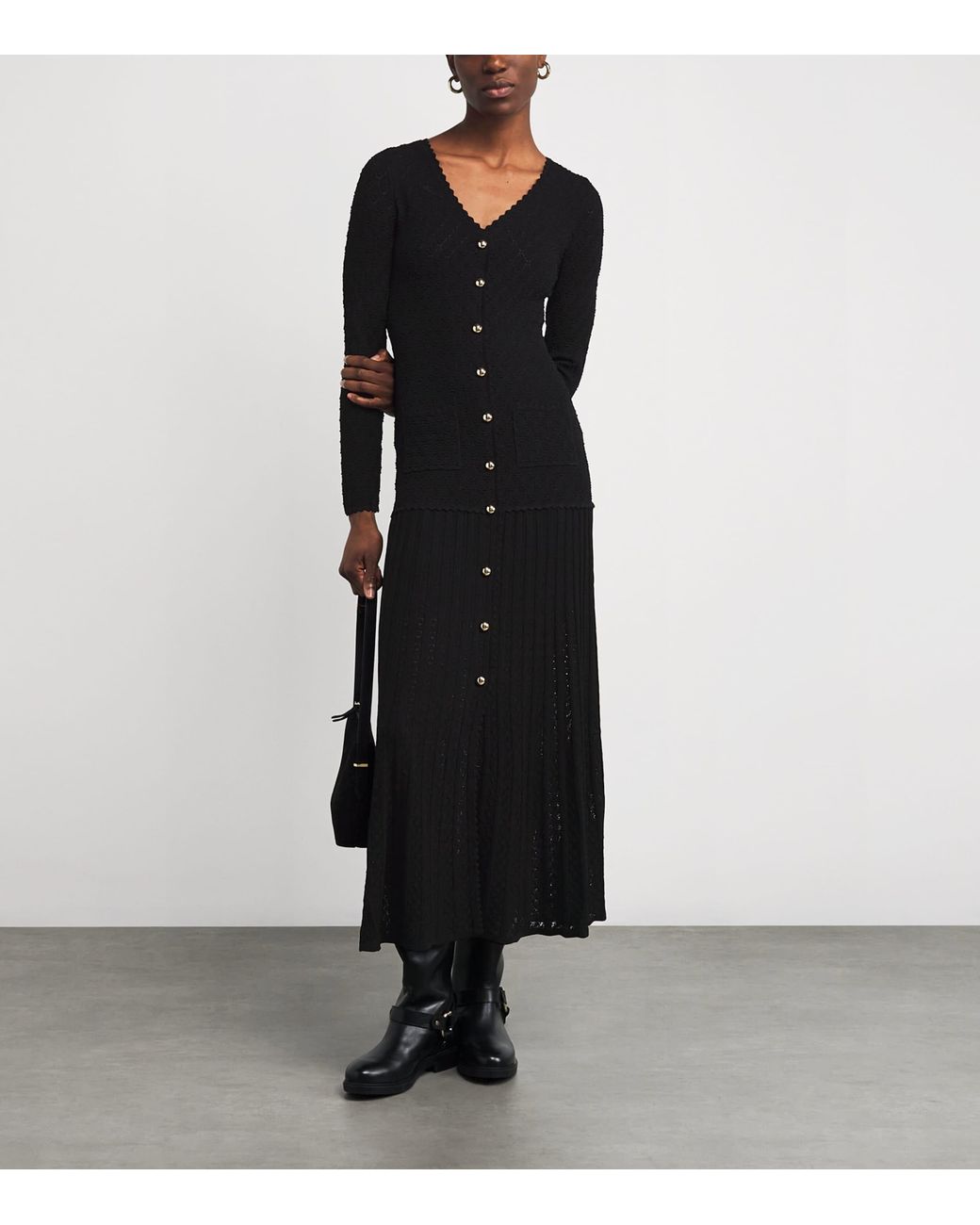 Sandro Black Knit V-Neck Midi Dress