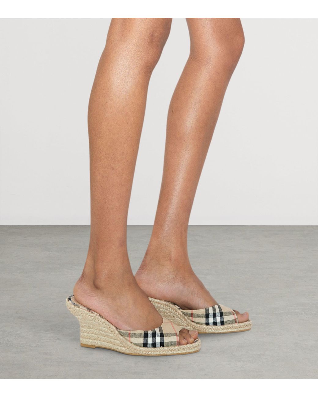 Burberry Natural Check Mews Wedge Mules 65