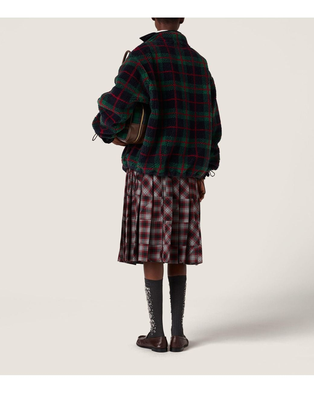 Miu Miu Black Fleece Check Zip-Up Jacket