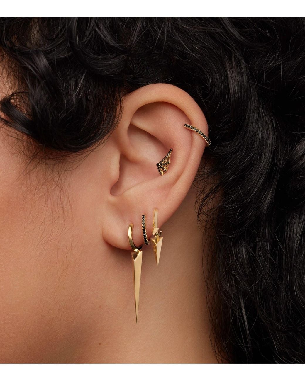 Maria Tash White Faceted Triple Long Spike Hoop Earring