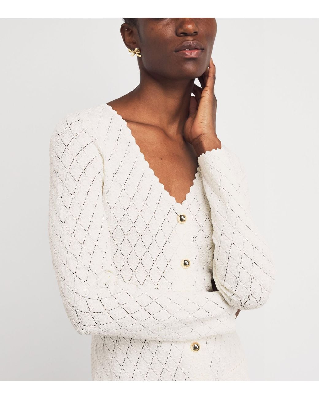 Sandro White Knit V-Neck Midi Dress
