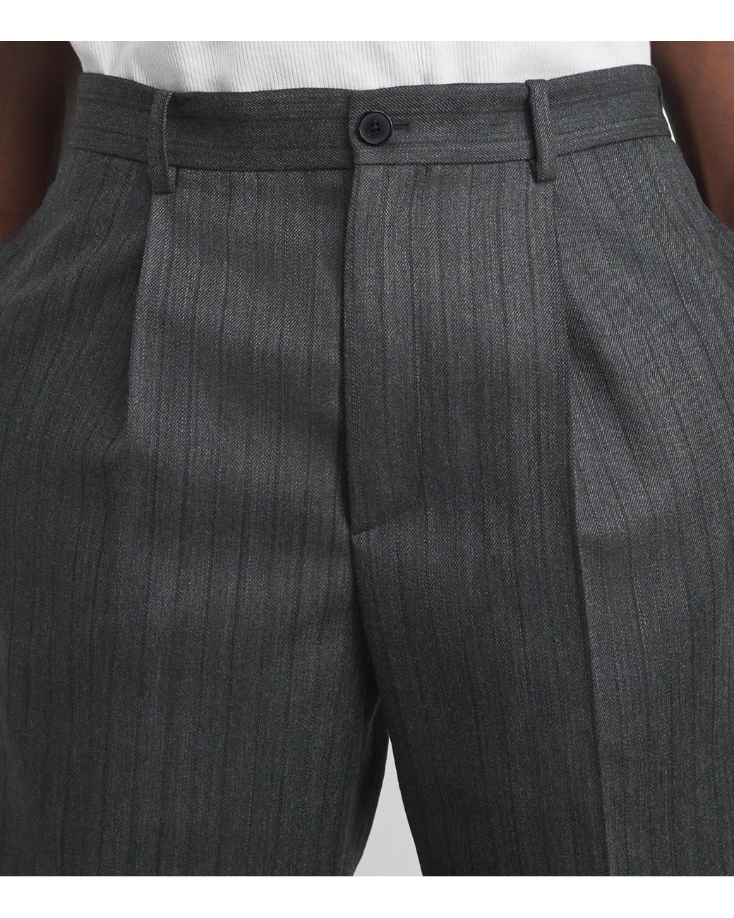 FRAME Gray Wool Pinstripe Wide-Leg Trousers
