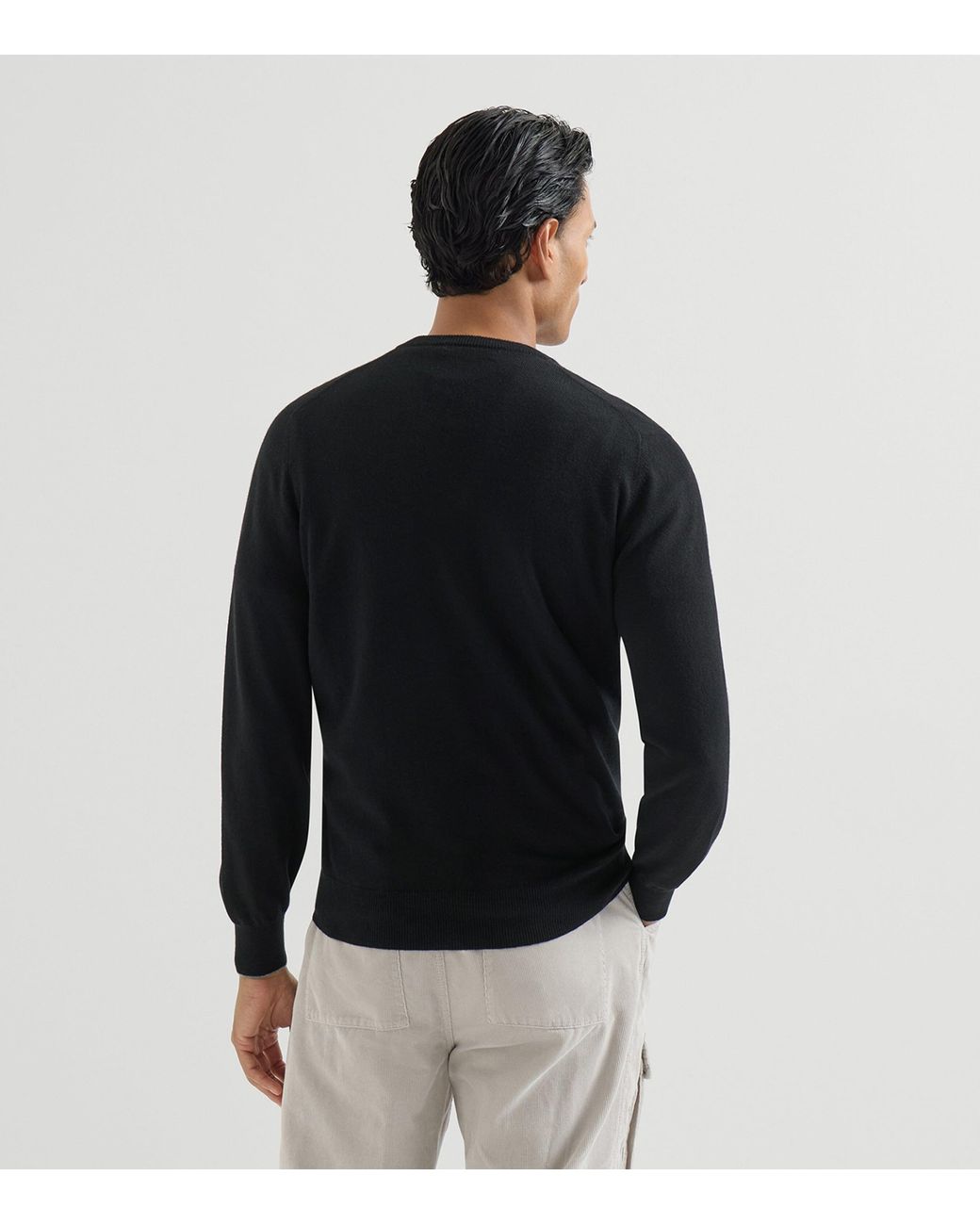 Brunello Cucinelli Black Cashmere Crew-Neck Sweater for men
