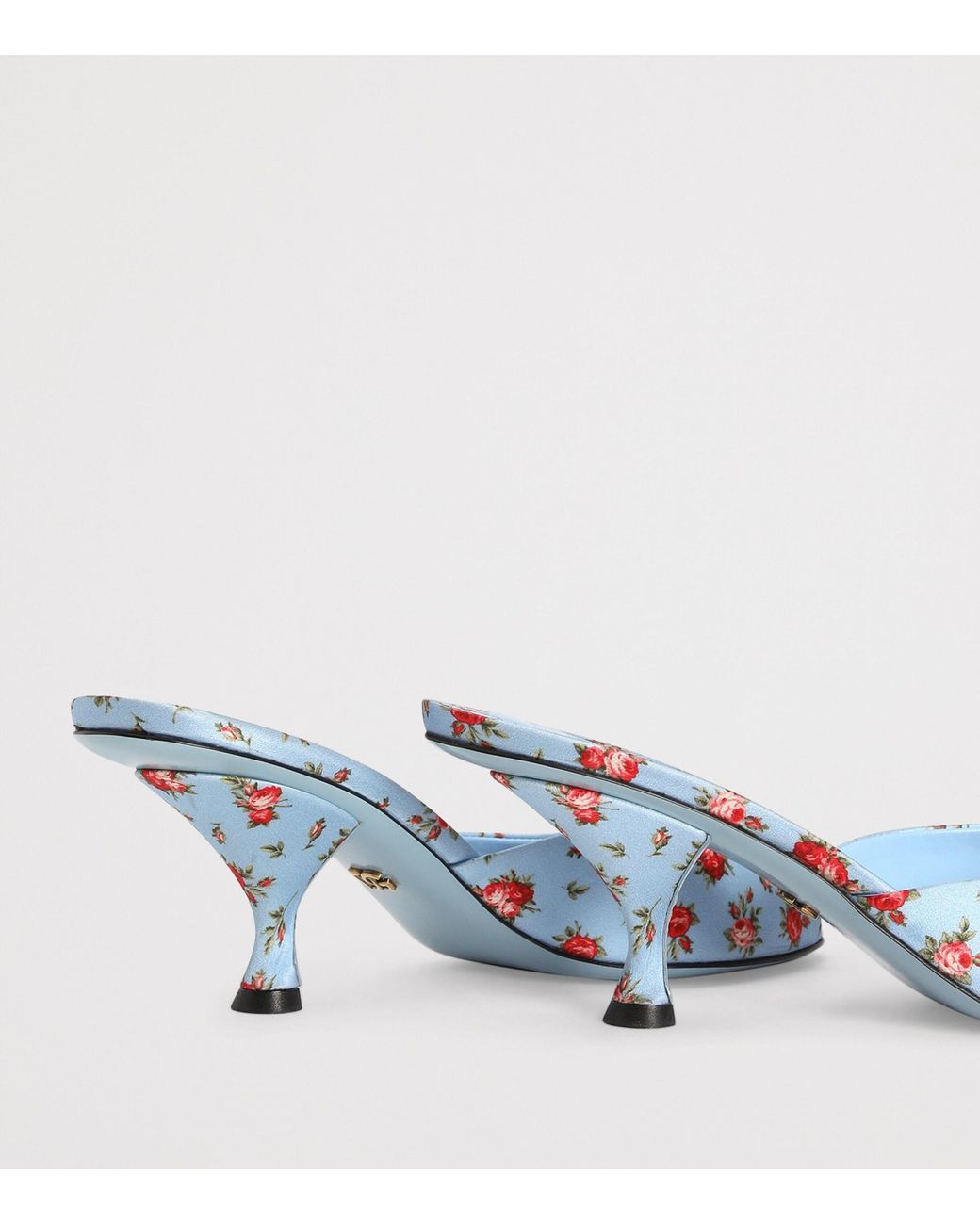 Dolce & Gabbana Blue Leather Floral Heeled Mules 60