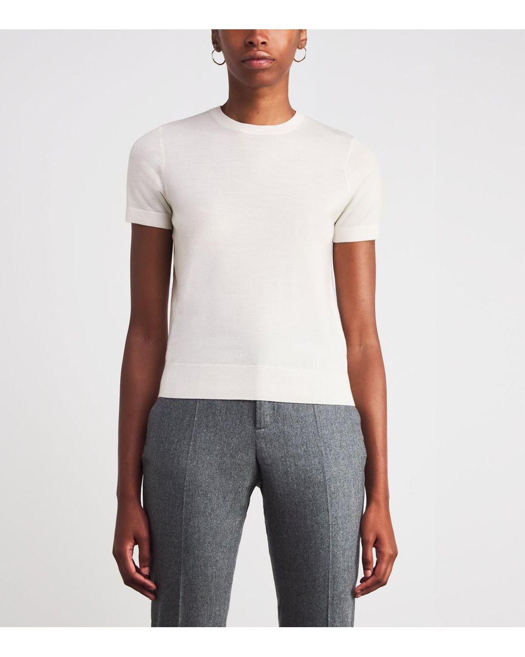 Theory White Wool Short-Sleeve Sweater