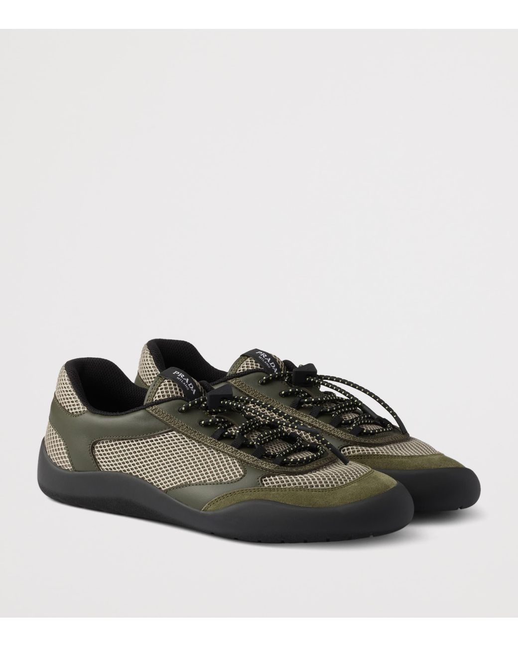Prada Black Leather-Mesh Speedrock Sneakers