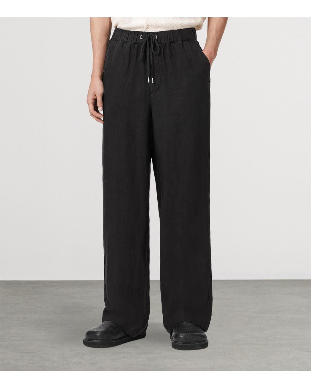 AllSaints Black Linen Sharp Trousers for men