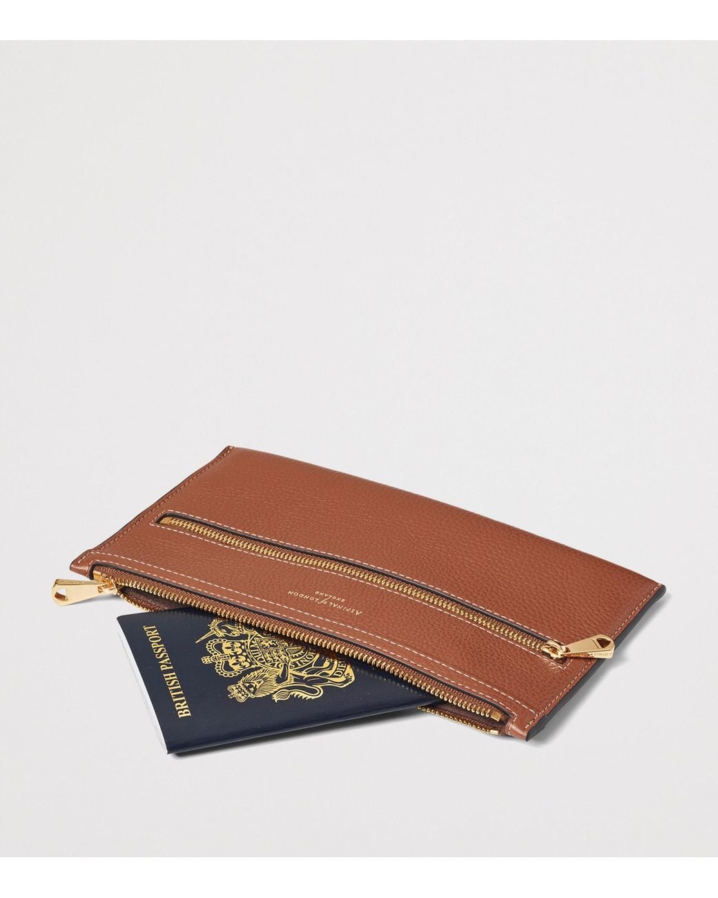 Aspinal Brown Grained Leather Hudson Travel Pouch for men