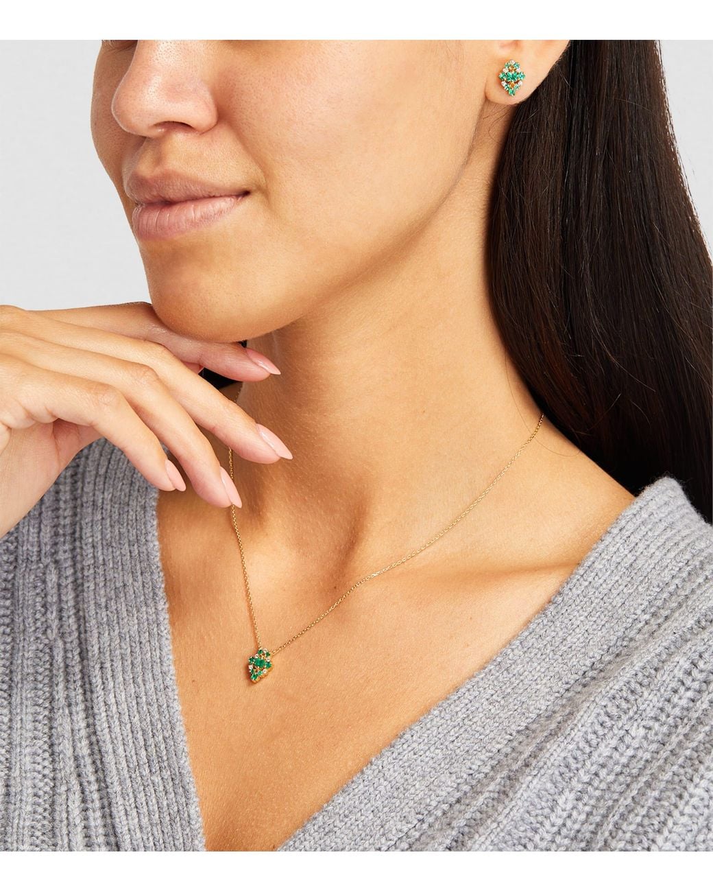 Suzanne Kalan Green Diamond And Emerald La Fantaisie Stud Earrings
