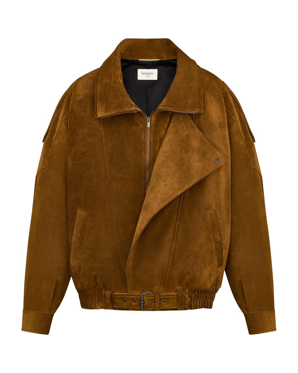 Saint Laurent Brown Suede Belted Bomber Jacket