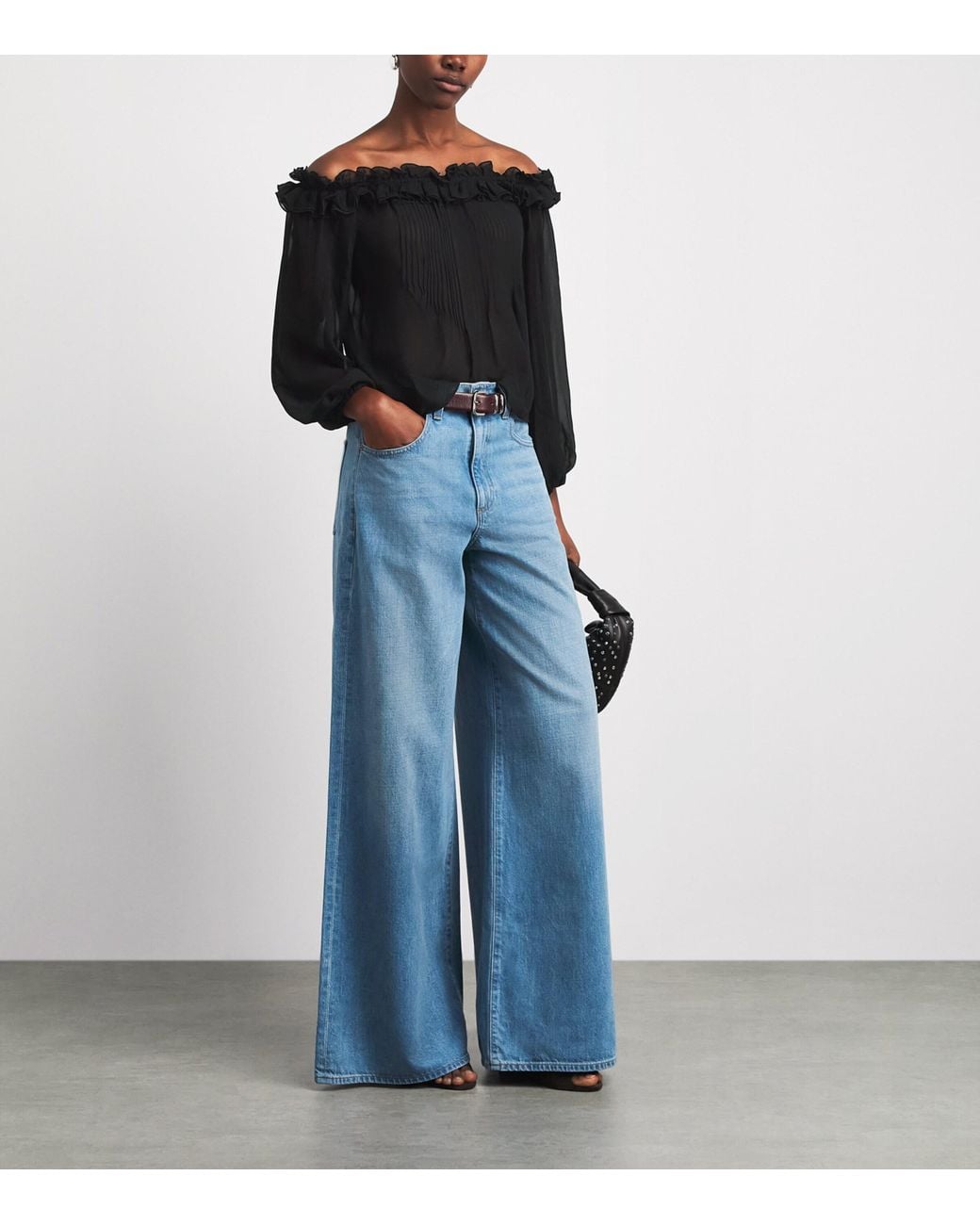 PAIGE Black Silk Off-The-Shoulder Casey Blouse